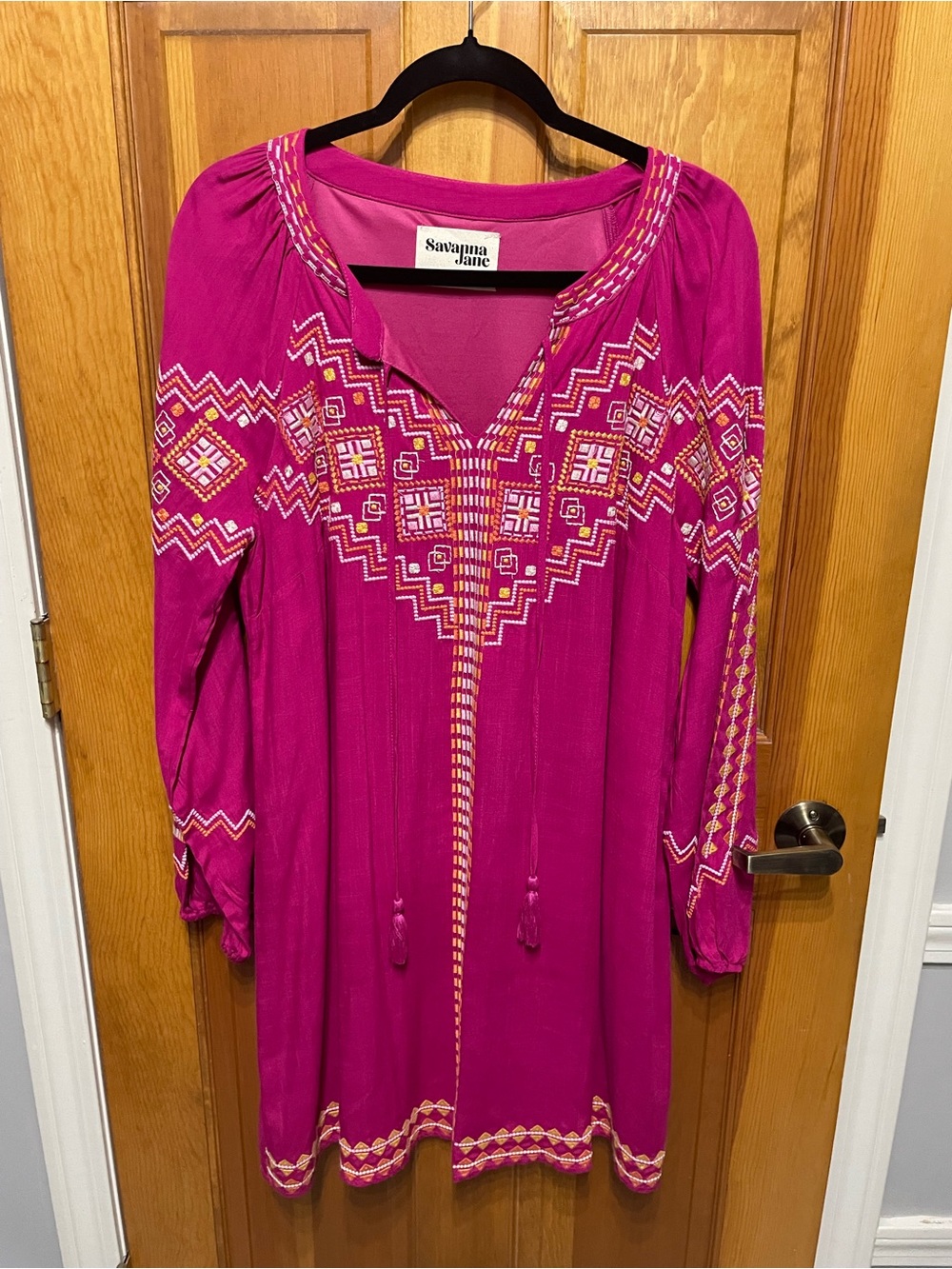 Artsy Tunic Dress Pink Flowy Festival Embroidered Tribal Hippie Boho Feminine